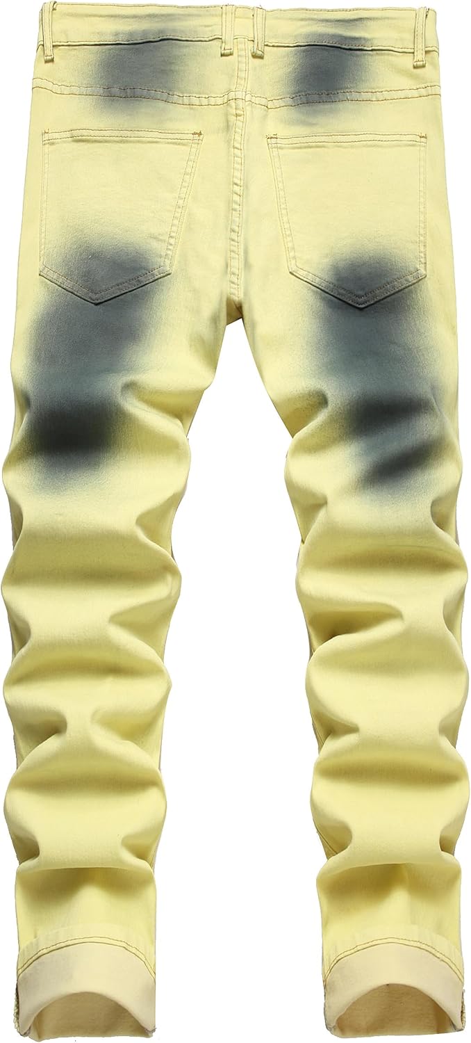 Men's Slim-Fit Ripped Jeans - Mick-Yellow-28-Nora Luxe