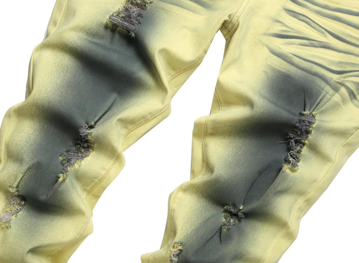 Men's Slim-Fit Ripped Jeans - Mick-Yellow-28-Nora Luxe