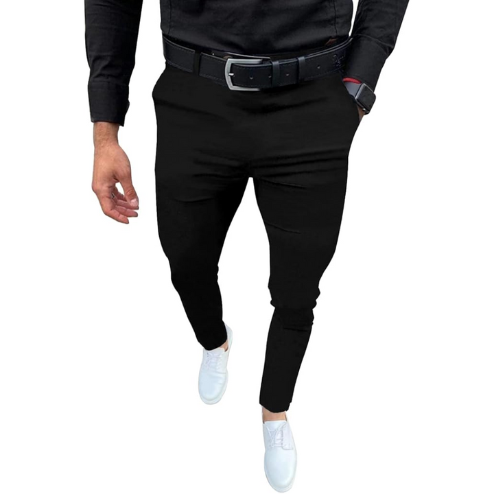 Men's Slim Fit Stretch Trousers - Evert-Black-S-Nora Luxe