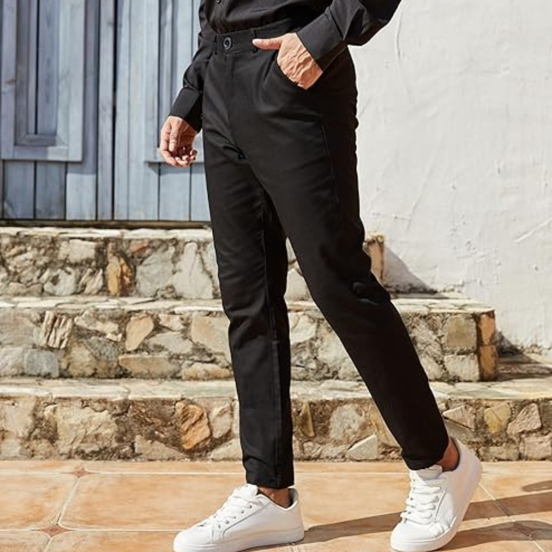 Men's Slim Fit Stretch Trousers - Evert-Black-S-Nora Luxe