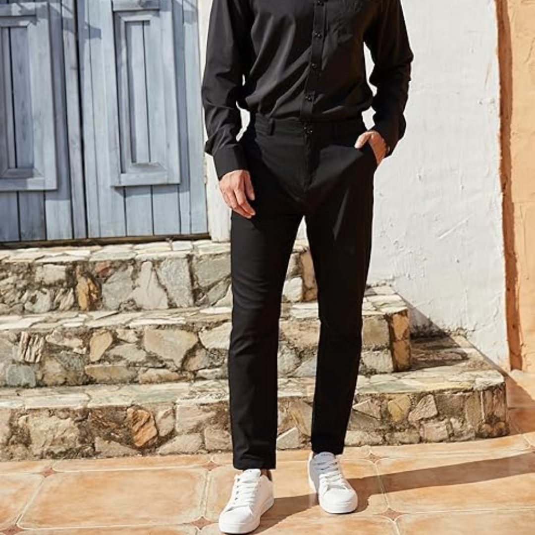 Men's Slim Fit Stretch Trousers - Evert-Black-S-Nora Luxe