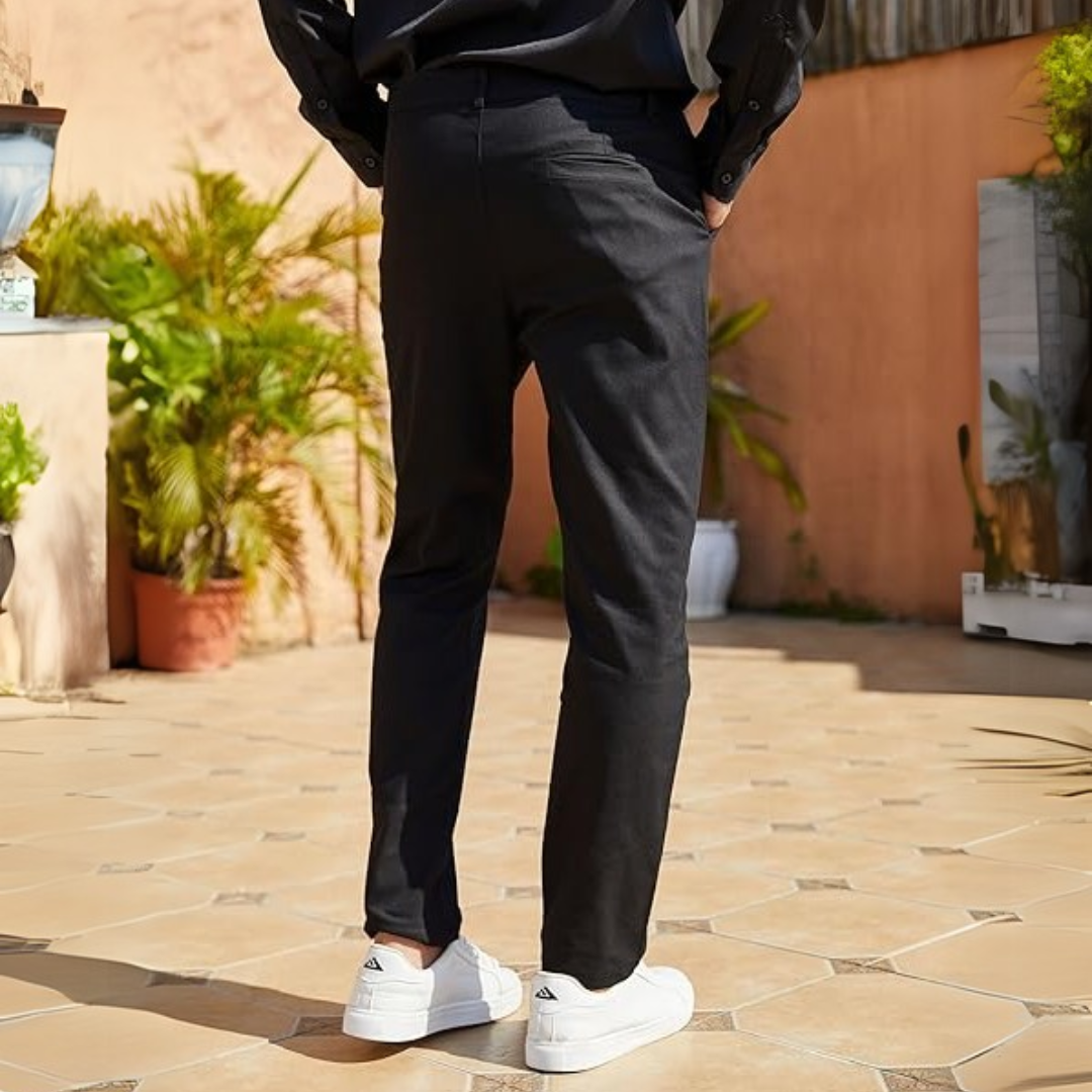 Men's Slim Fit Stretch Trousers - Evert-Black-S-Nora Luxe