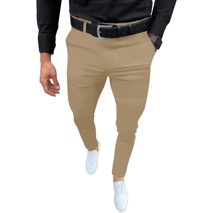 Men's Slim Fit Stretch Trousers - Evert-Dark Khaki-S-Nora Luxe