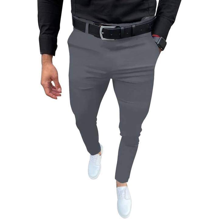 Men's Slim Fit Stretch Trousers - Evert-Gray-S-Nora Luxe