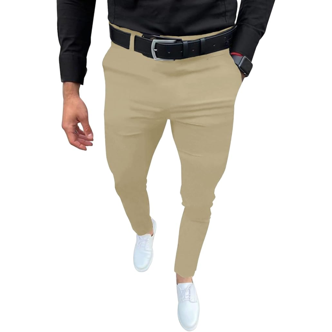 Men's Slim Fit Stretch Trousers - Evert-Khaki-S-Nora Luxe