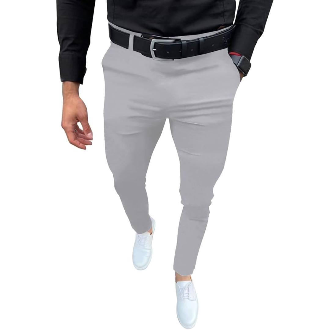 Men's Slim Fit Stretch Trousers - Evert-Light Grey-S-Nora Luxe