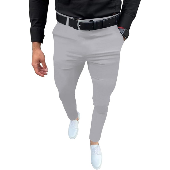 Men's Slim Fit Stretch Trousers - Evert-Light Grey-S-Nora Luxe