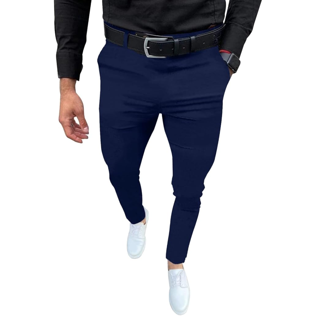 Men's Slim Fit Stretch Trousers - Evert-Marine blue-S-Nora Luxe