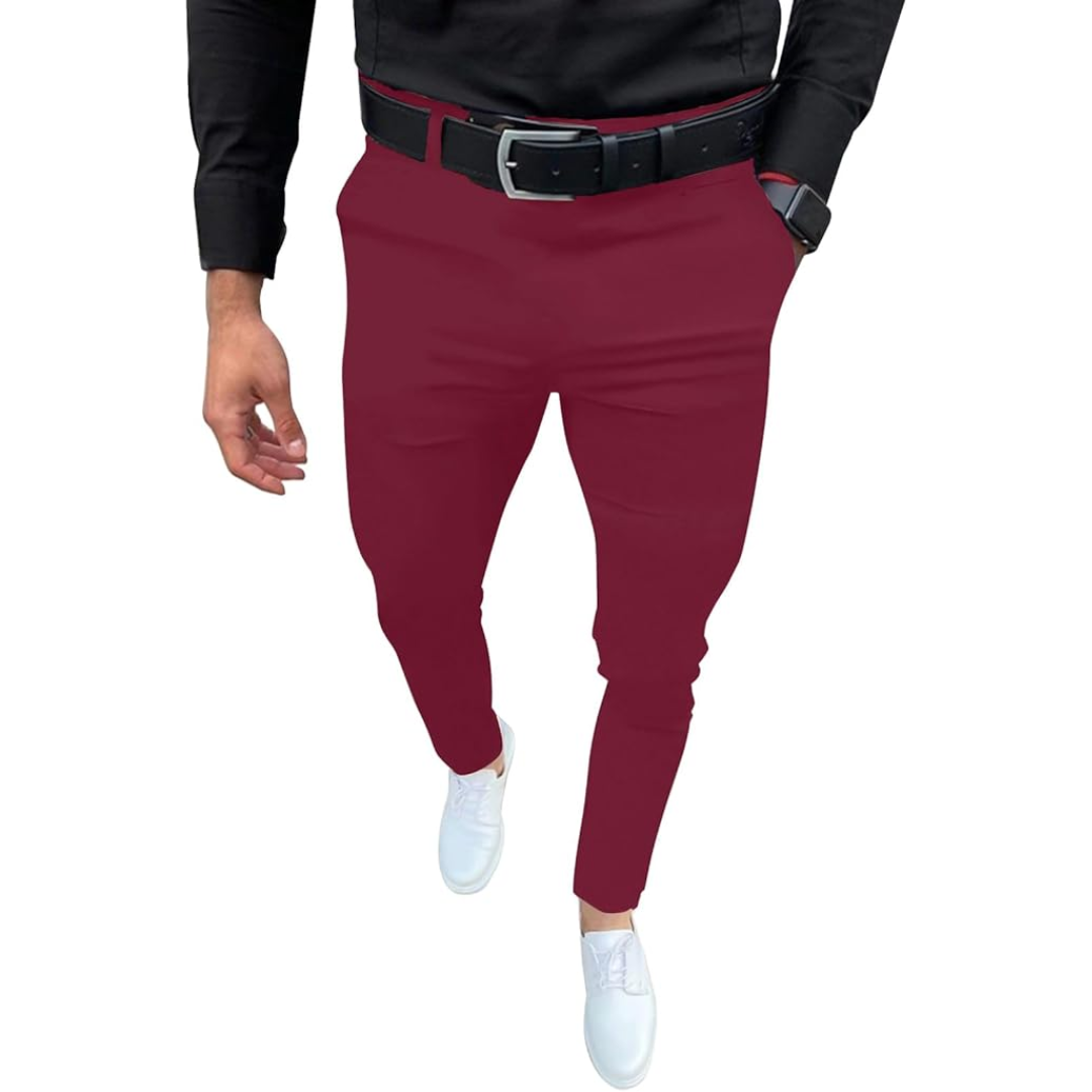 Men's Slim Fit Stretch Trousers - Evert-Red-S-Nora Luxe