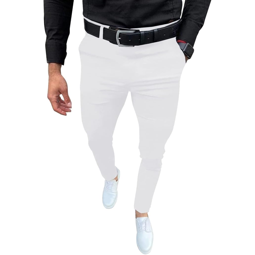 Men's Slim Fit Stretch Trousers - Evert-White-S-Nora Luxe