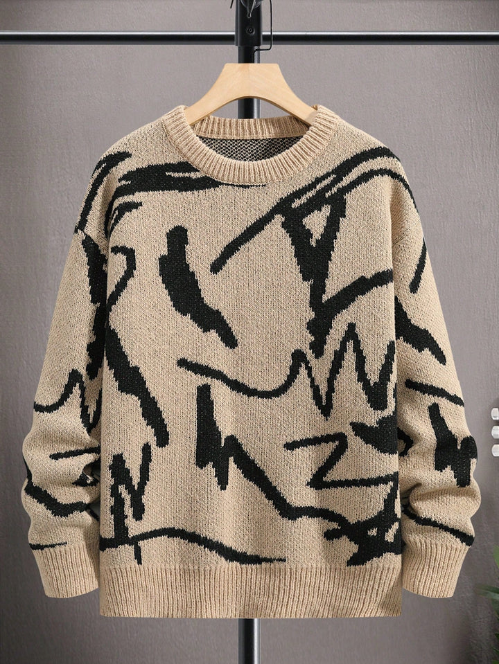 Men's Sweater with Graphic Print - Arvid-Apricot-S-Nora Luxe