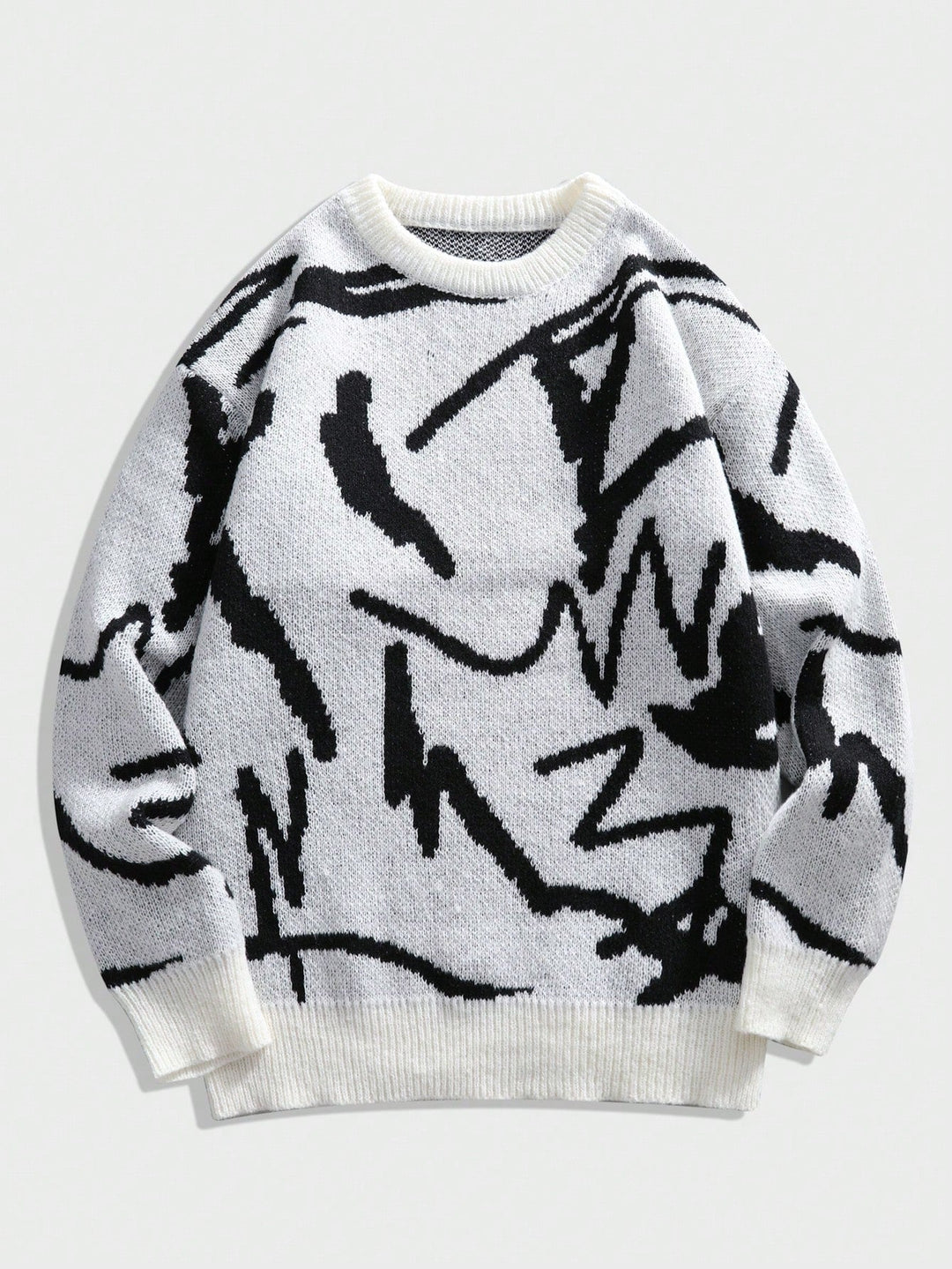 Men's Sweater with Graphic Print - Arvid-Black & white-S-Nora Luxe