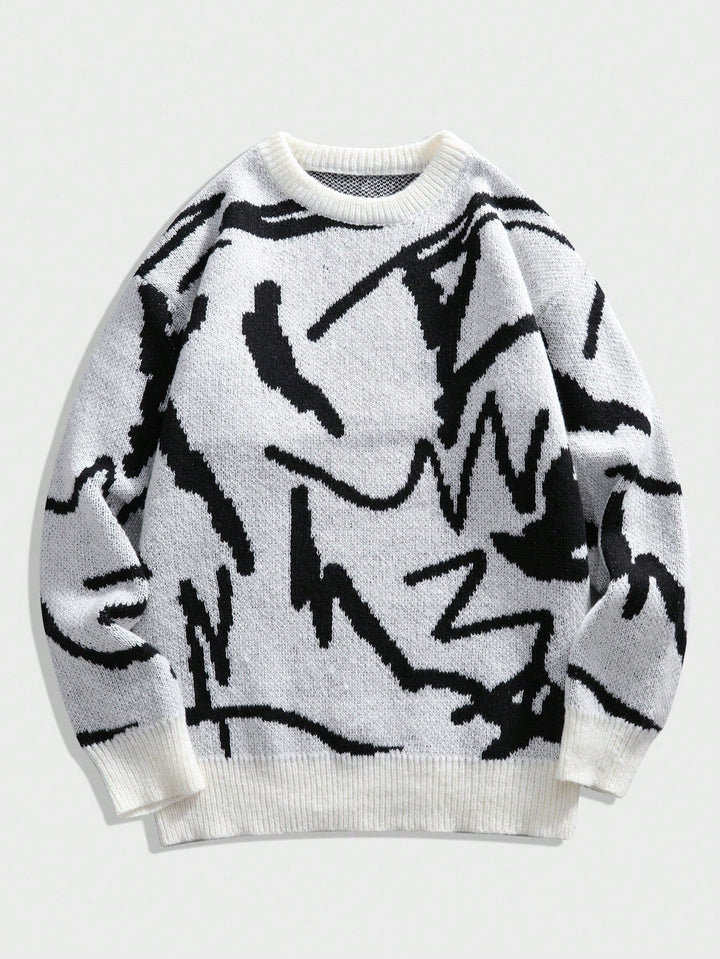 Men's Sweater with Graphic Print - Arvid-Black & white-S-Nora Luxe