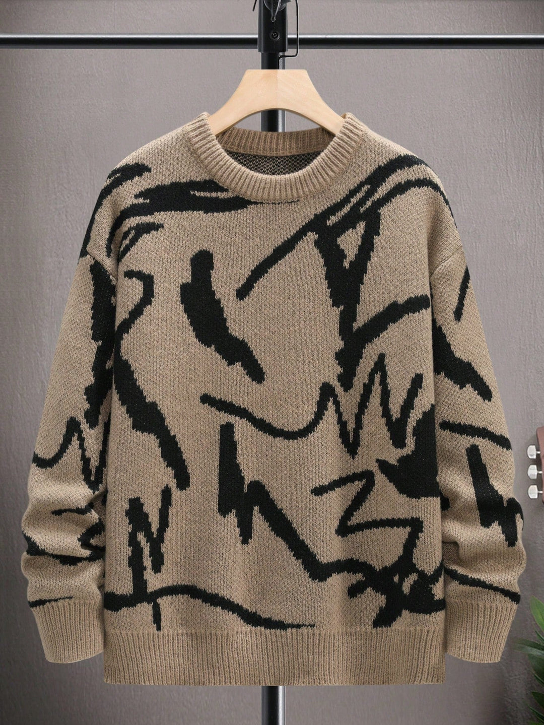 Men's Sweater with Graphic Print - Arvid-Coffee brown-S-Nora Luxe