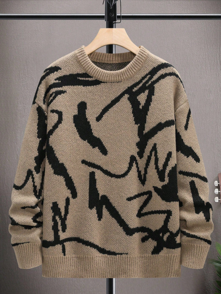 Men's Sweater with Graphic Print - Arvid-Coffee brown-S-Nora Luxe