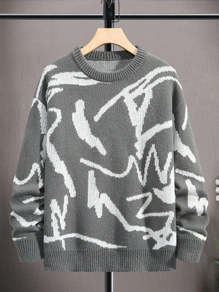 Men's Sweater with Graphic Print - Arvid-Dark gray-S-Nora Luxe