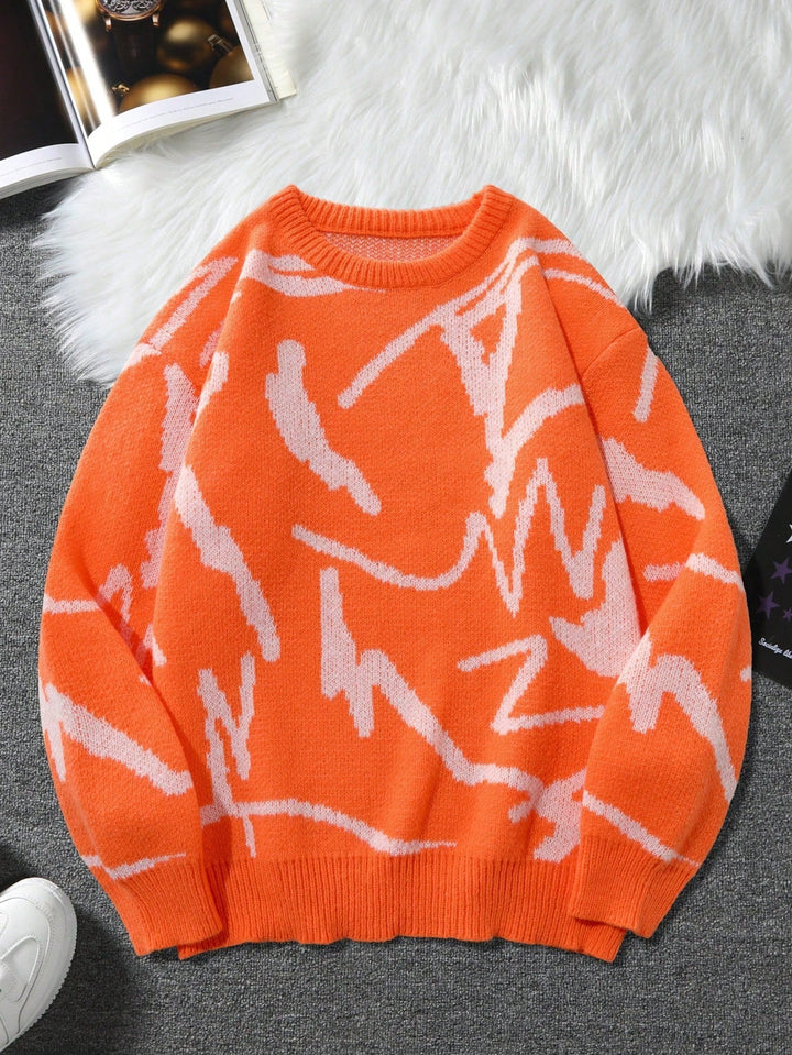 Men's Sweater with Graphic Print - Arvid-Orange-S-Nora Luxe