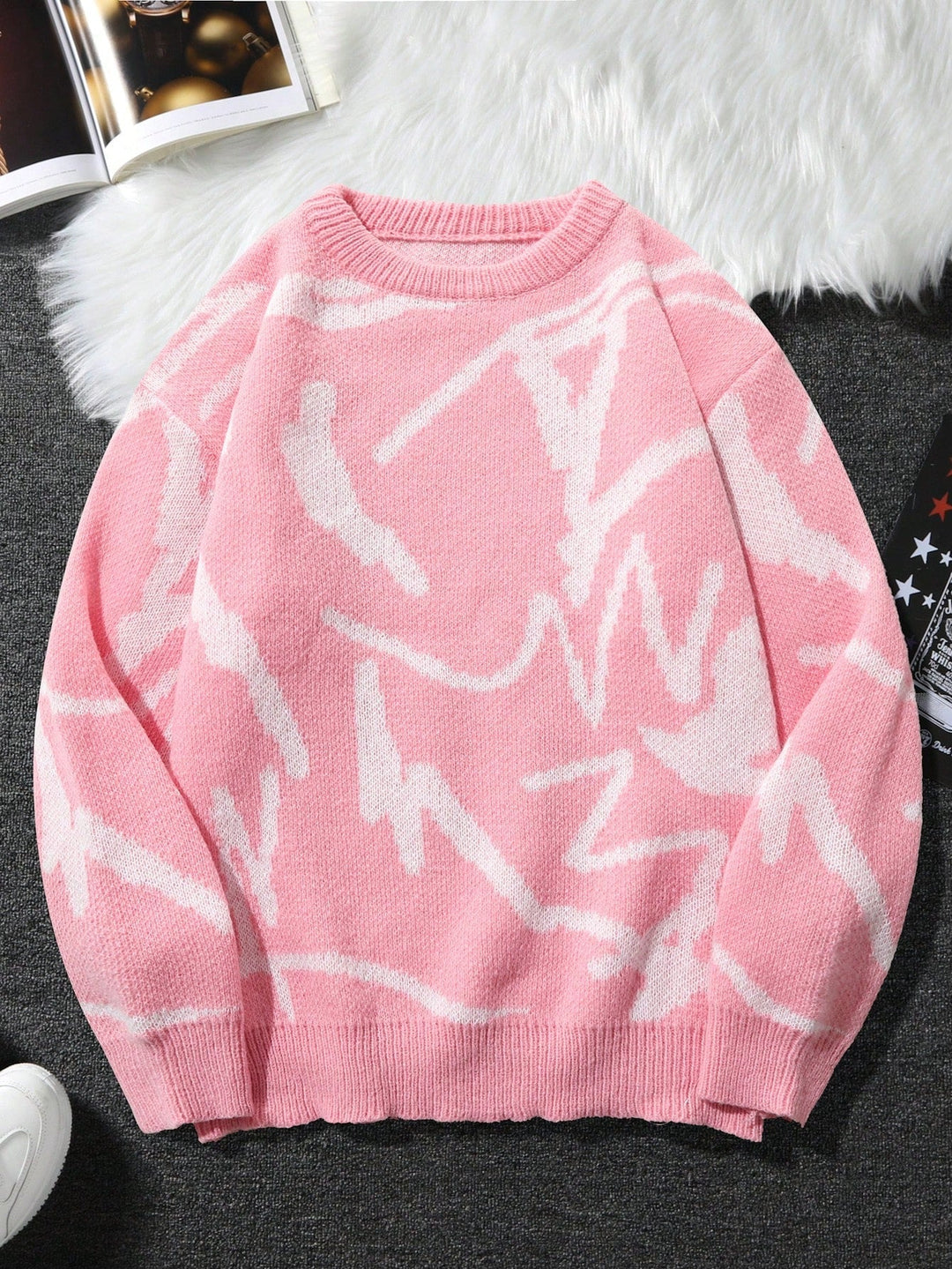 Men's Sweater with Graphic Print - Arvid-Pink-S-Nora Luxe
