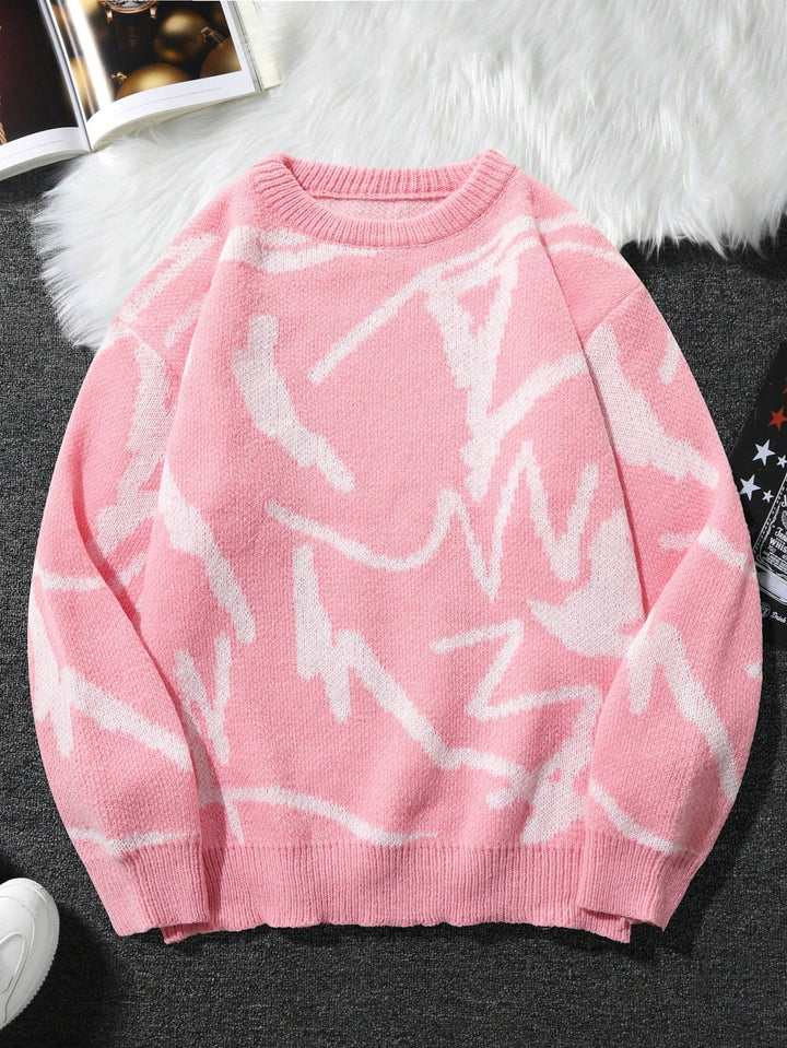 Men's Sweater with Graphic Print - Arvid-Pink-S-Nora Luxe
