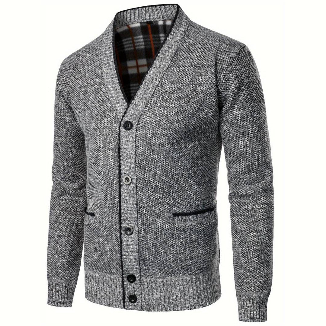 Men's sweater with V-neck - Aspen-Light Gray-S-Nora Luxe