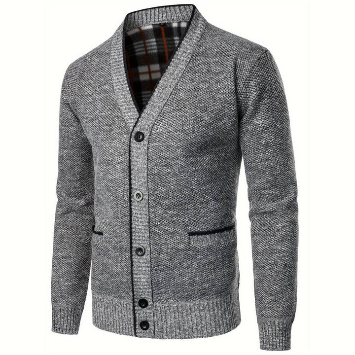 Men's sweater with V-neck - Aspen-Light Gray-S-Nora Luxe