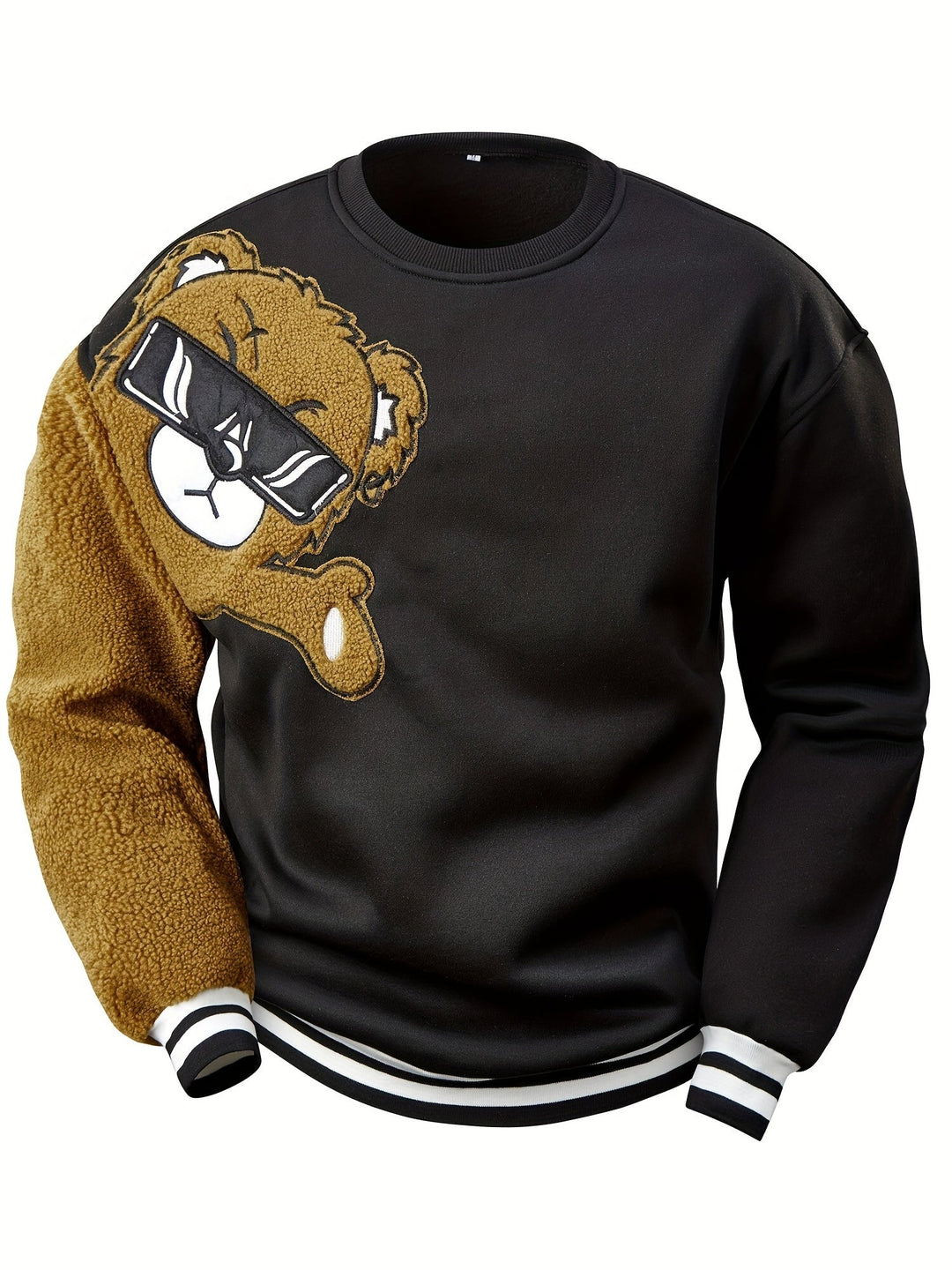 Men's Sweatshirt with Embroidered Cartoon Bear - Jasper-Black-S-Nora Luxe