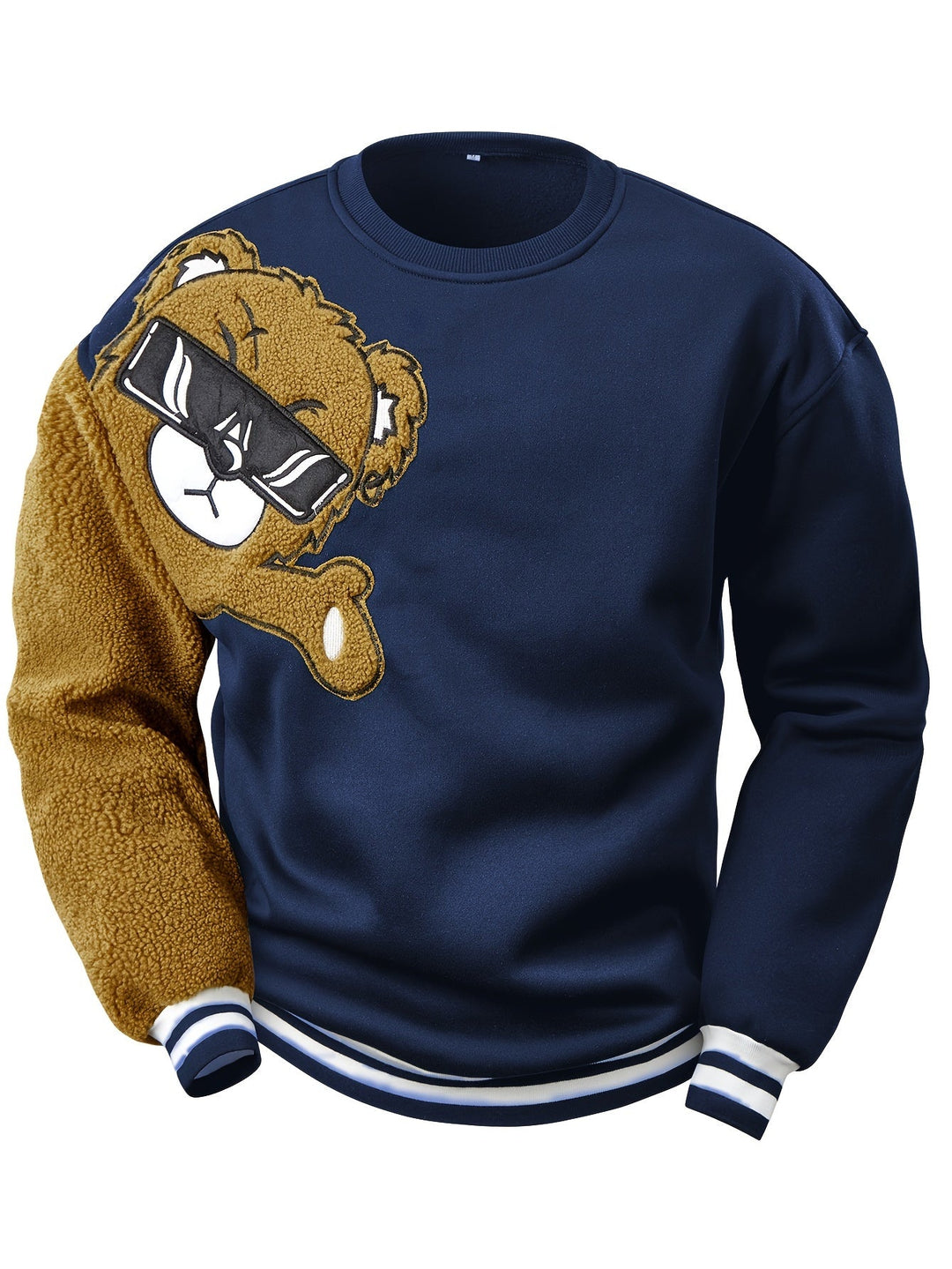 Men's Sweatshirt with Embroidered Cartoon Bear - Jasper-Blue-S-Nora Luxe