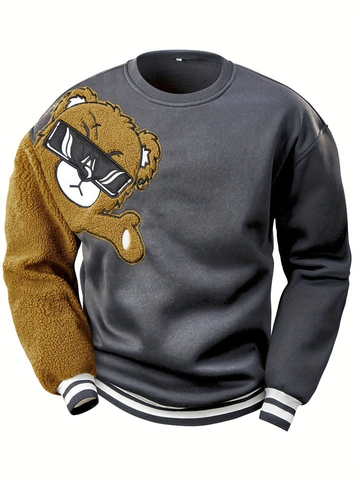 Men's Sweatshirt with Embroidered Cartoon Bear - Jasper-Dark Gray-S-Nora Luxe