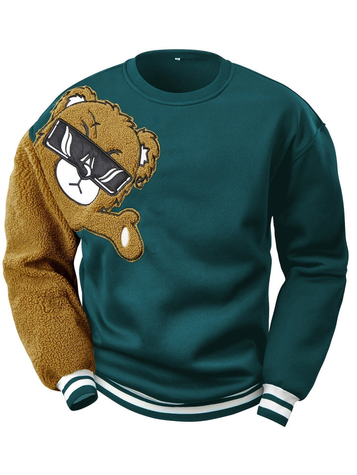 Men's Sweatshirt with Embroidered Cartoon Bear - Jasper-Green-S-Nora Luxe