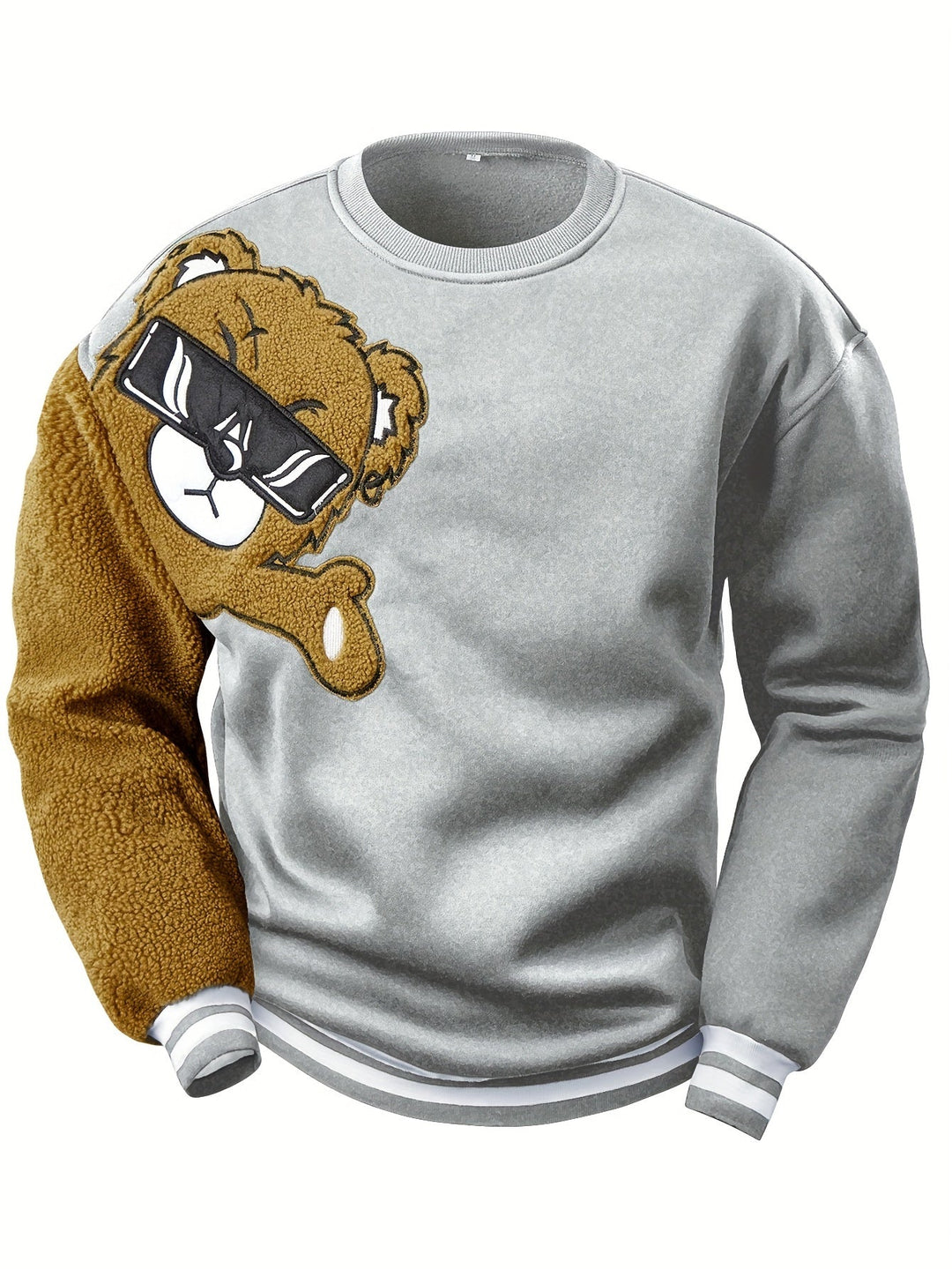Men's Sweatshirt with Embroidered Cartoon Bear - Jasper-Light Gray-S-Nora Luxe