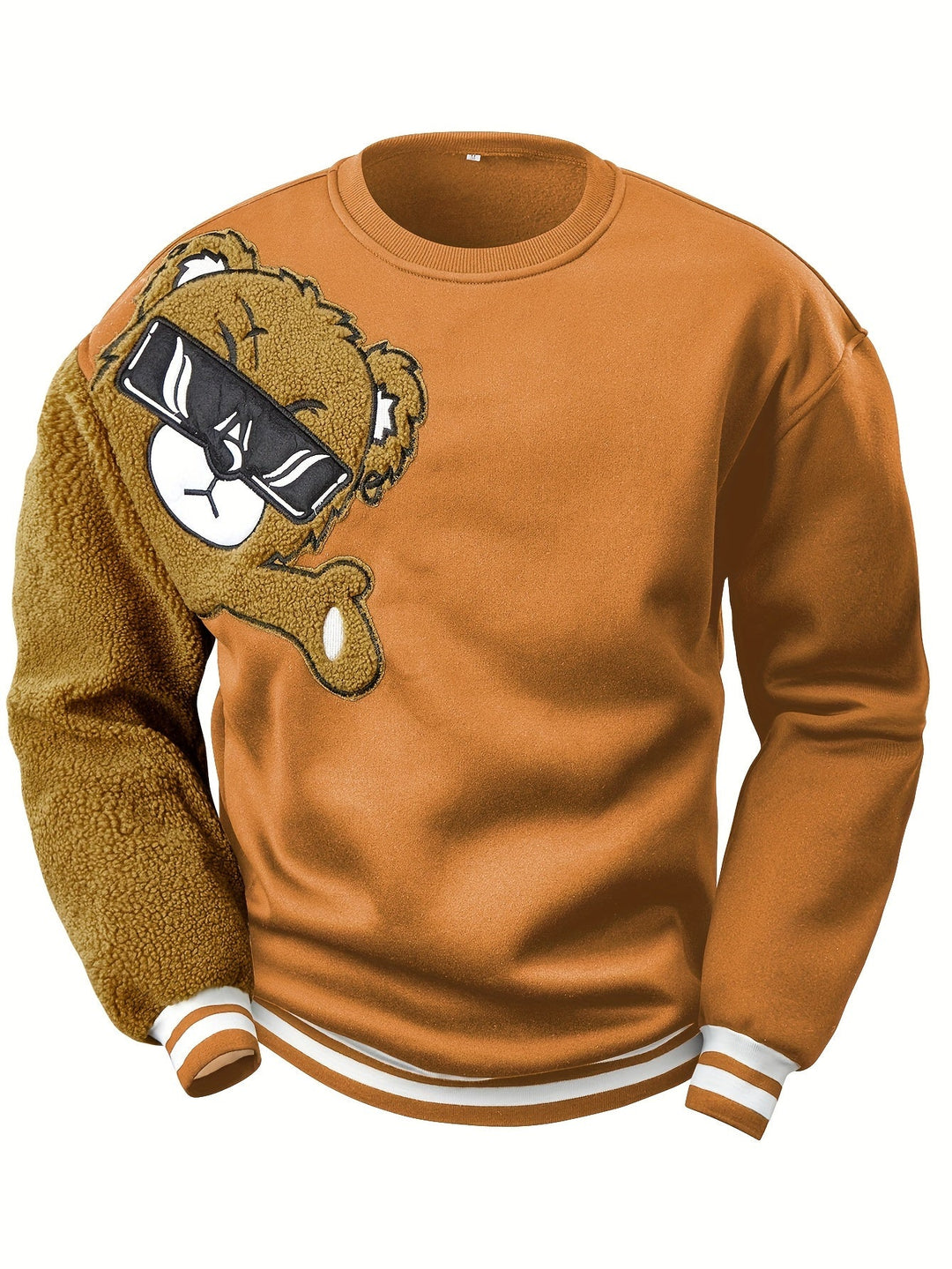 Men's Sweatshirt with Embroidered Cartoon Bear - Jasper-Orange-S-Nora Luxe