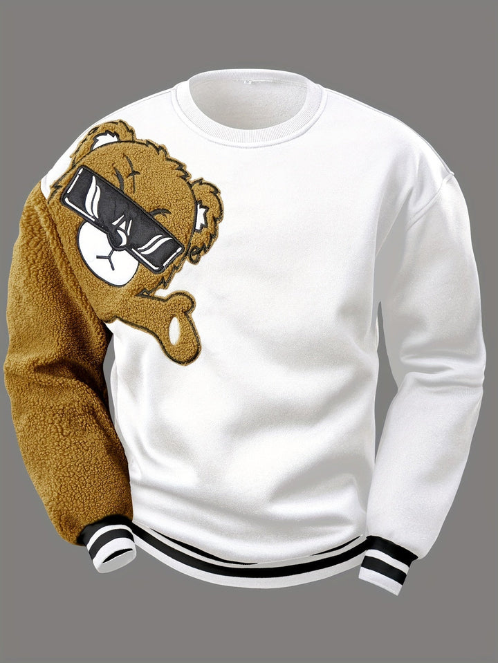 Men's Sweatshirt with Embroidered Cartoon Bear - Jasper-White-S-Nora Luxe