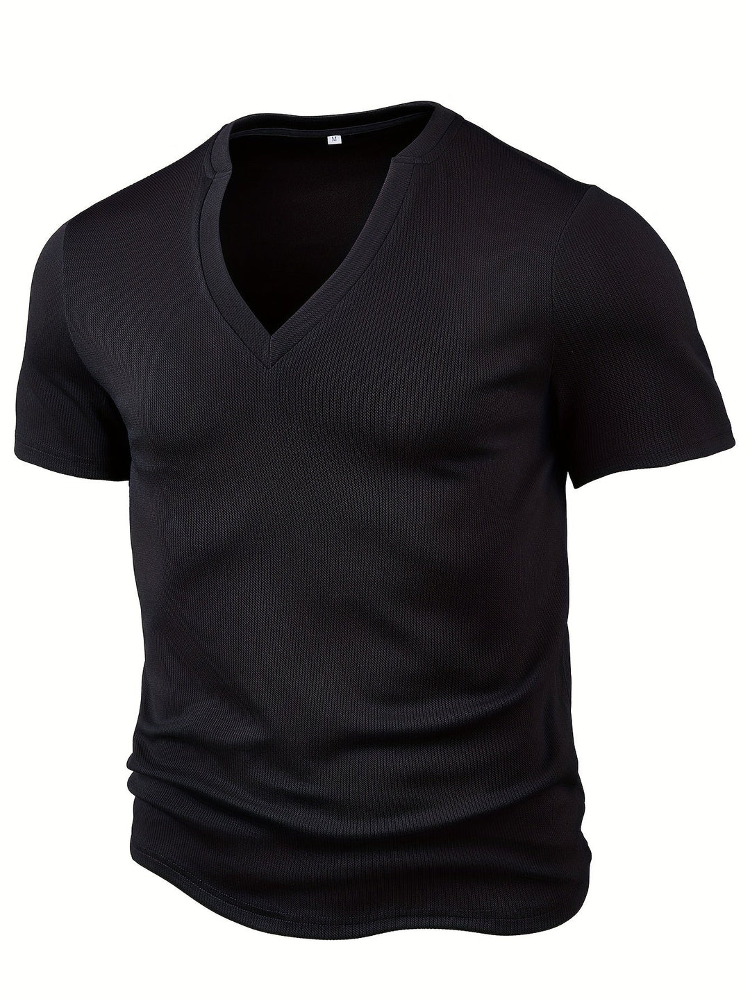Men's T-shirt with Deep V-neck and Texture – Rafael-Black-S-State of Style