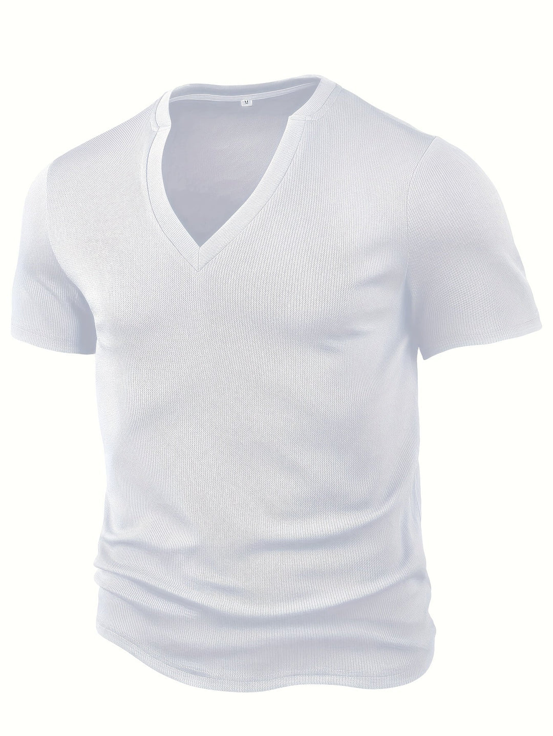Men's T-shirt with Deep V-neck and Texture – Rafael-White-S-State of Style