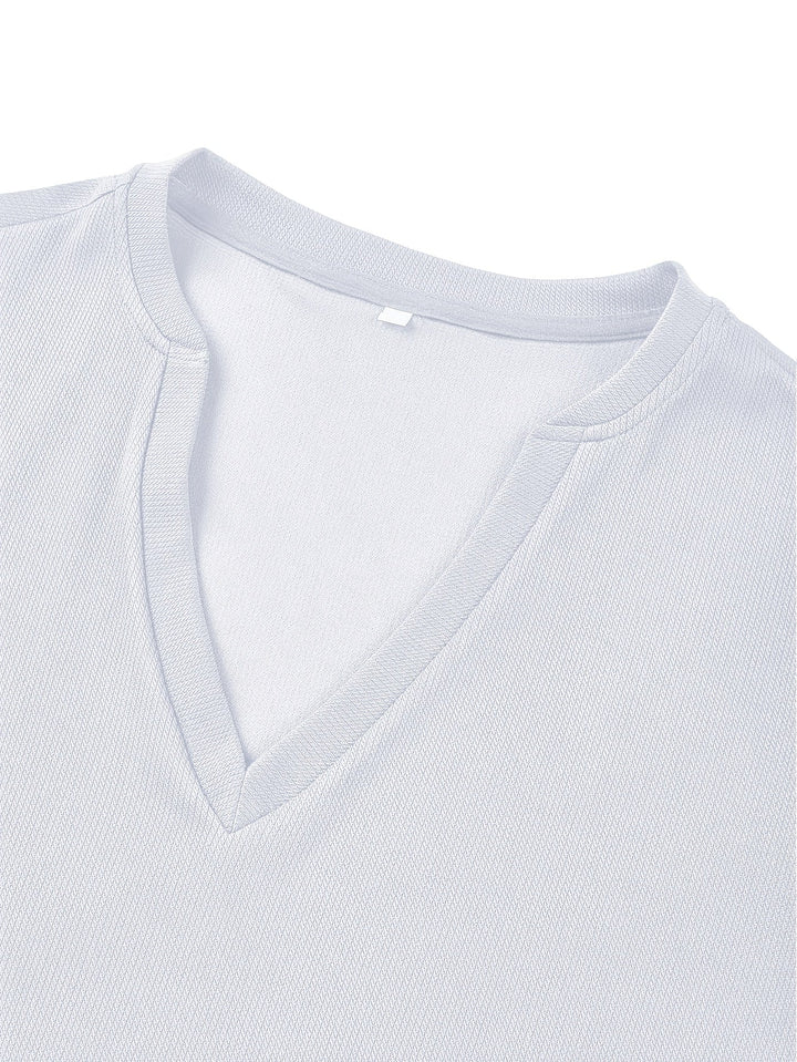 Men's T-shirt with Deep V-neck and Texture – Rafael-White-S-State of Style