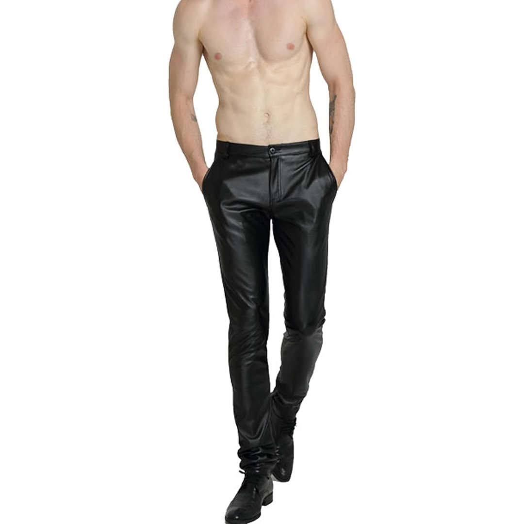 Men's Tapered Faux Leather Biker Pants - Bernard-Black-28-Nora Luxe