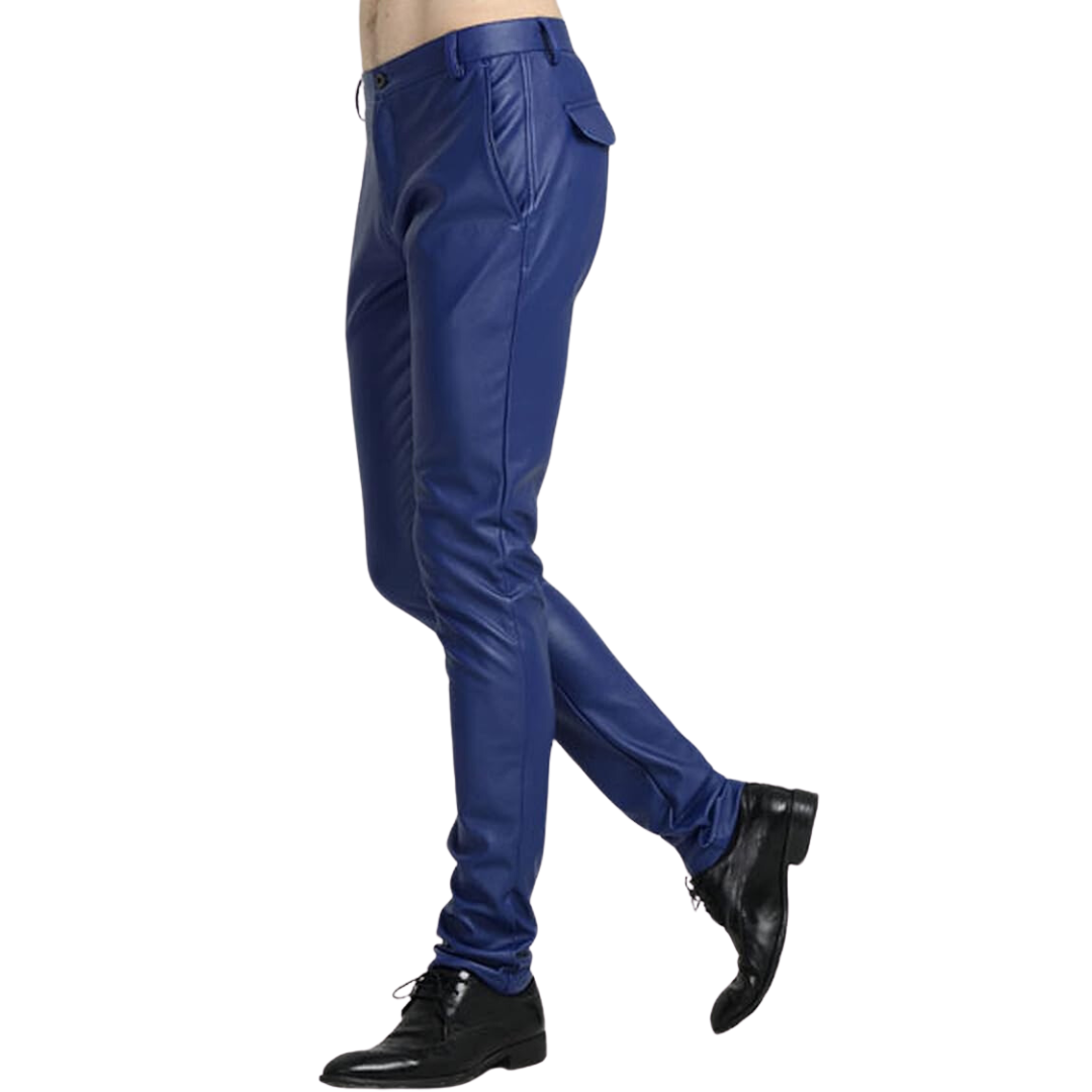 Men's Tapered Faux Leather Biker Trousers - Victor-Black-28-Nora Luxe
