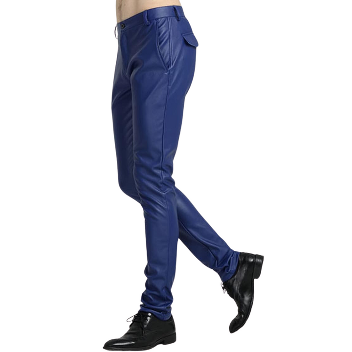 Men's Tapered Faux Leather Biker Trousers - Victor-Black-28-Nora Luxe