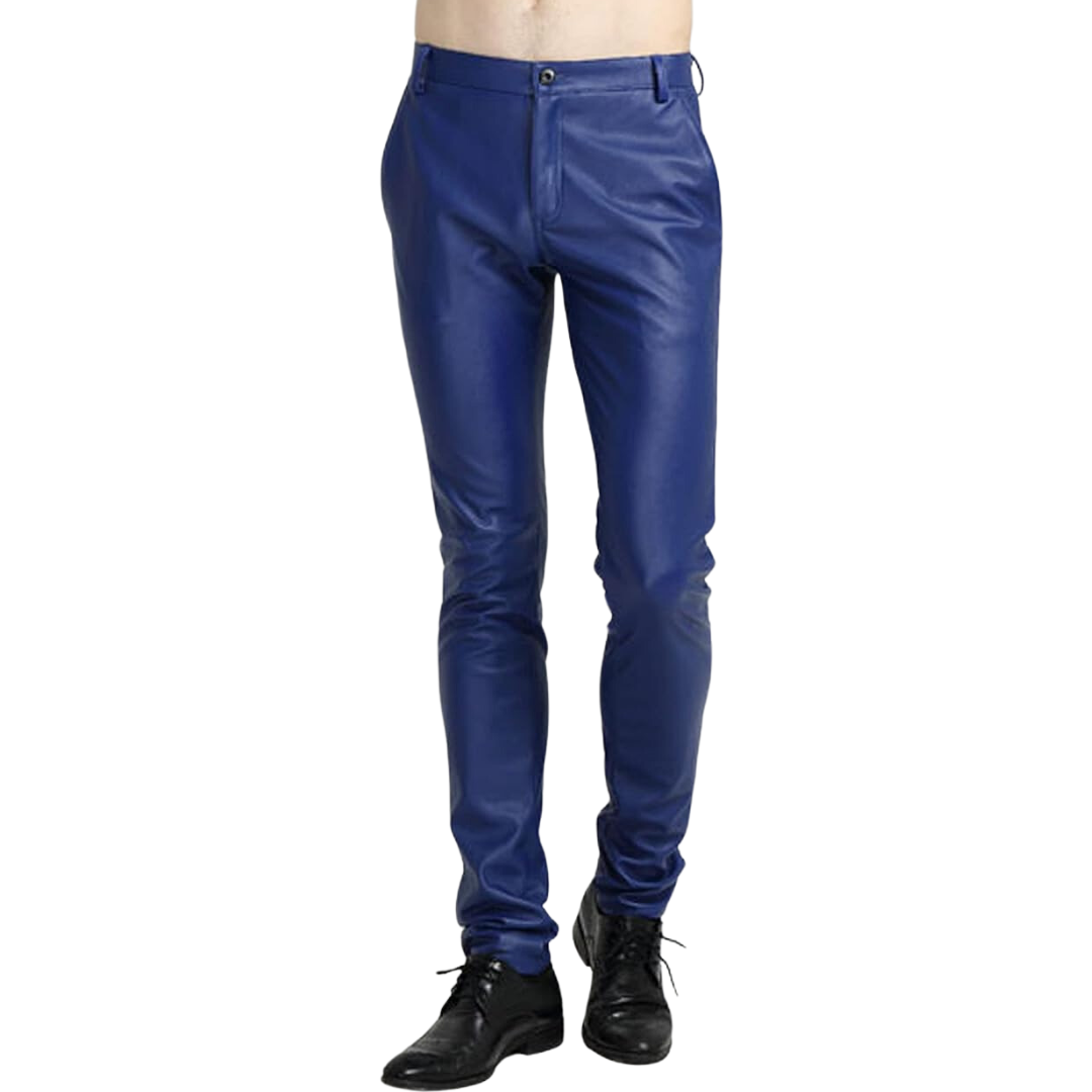 Men's Tapered Faux Leather Biker Trousers - Victor-Black-28-Nora Luxe