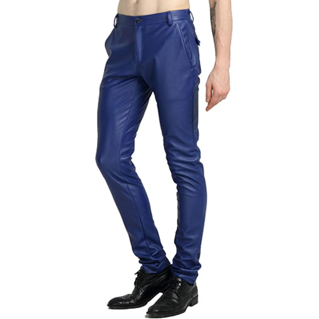 Men's Tapered Faux Leather Biker Trousers - Victor-Black-28-Nora Luxe