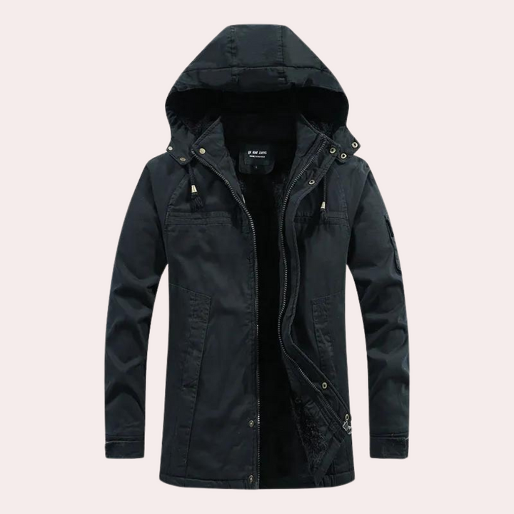 Men's Winter Jacket with Warm Hood - Logan-Black-S-Nora Luxe