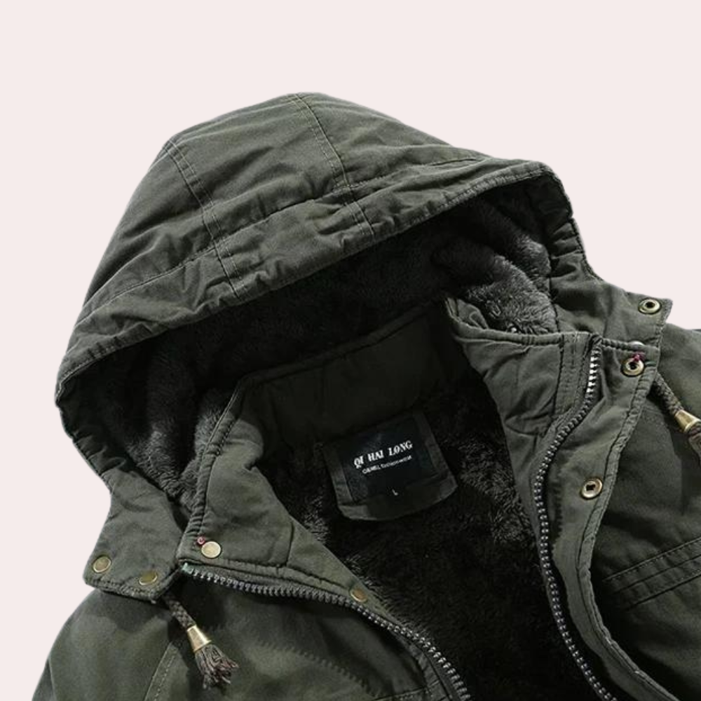 Men's Winter Jacket with Warm Hood - Logan-Green-S-Nora Luxe
