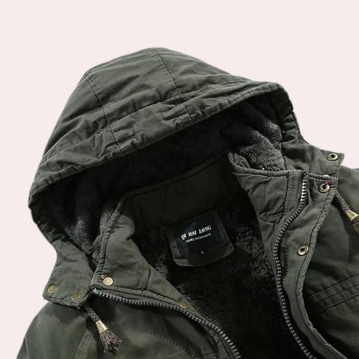 Men's Winter Jacket with Warm Hood - Logan-Green-S-Nora Luxe