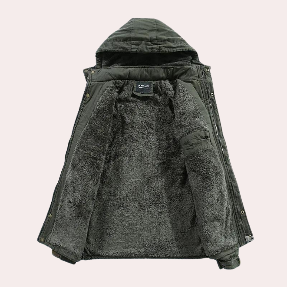 Men's Winter Jacket with Warm Hood - Logan-Green-S-Nora Luxe