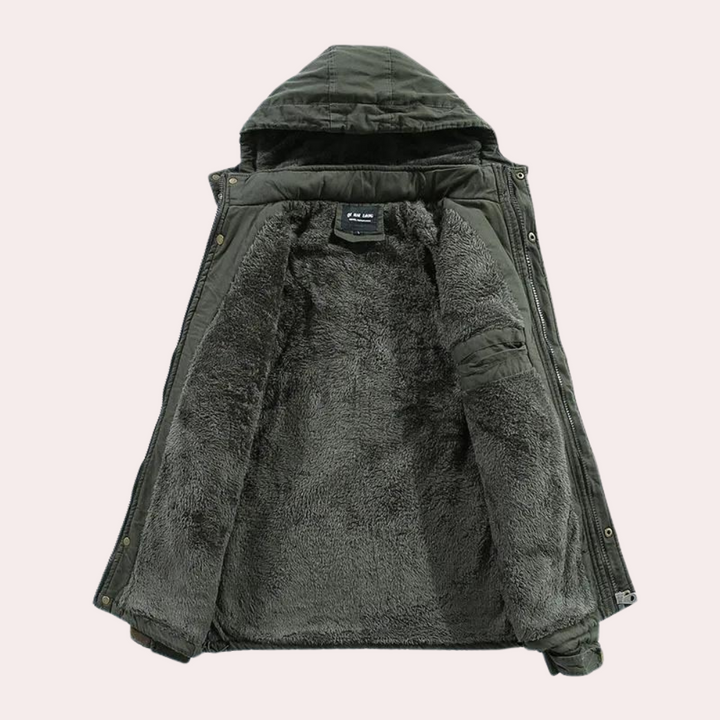 Men's Winter Jacket with Warm Hood - Logan-Green-S-Nora Luxe