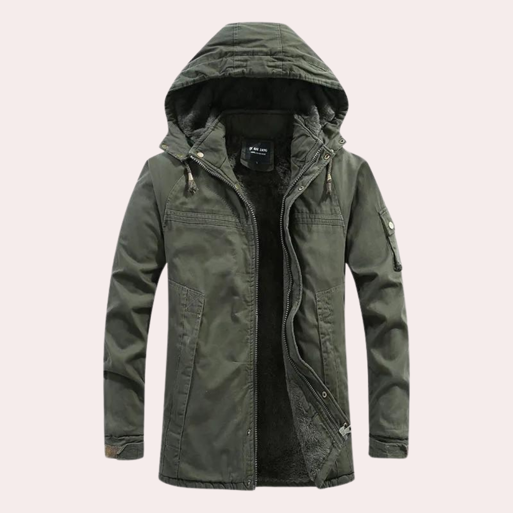 Men's Winter Jacket with Warm Hood - Logan-Green-S-Nora Luxe