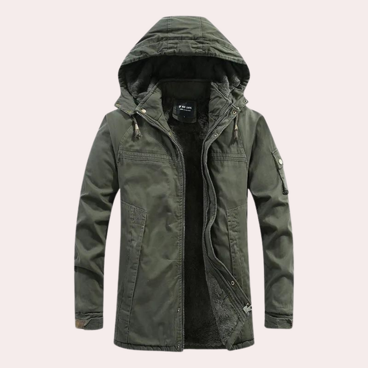 Men's Winter Jacket with Warm Hood - Logan-Green-S-Nora Luxe