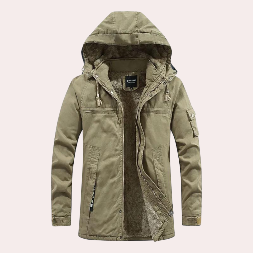 Men's Winter Jacket with Warm Hood - Logan-Khaki-S-Nora Luxe