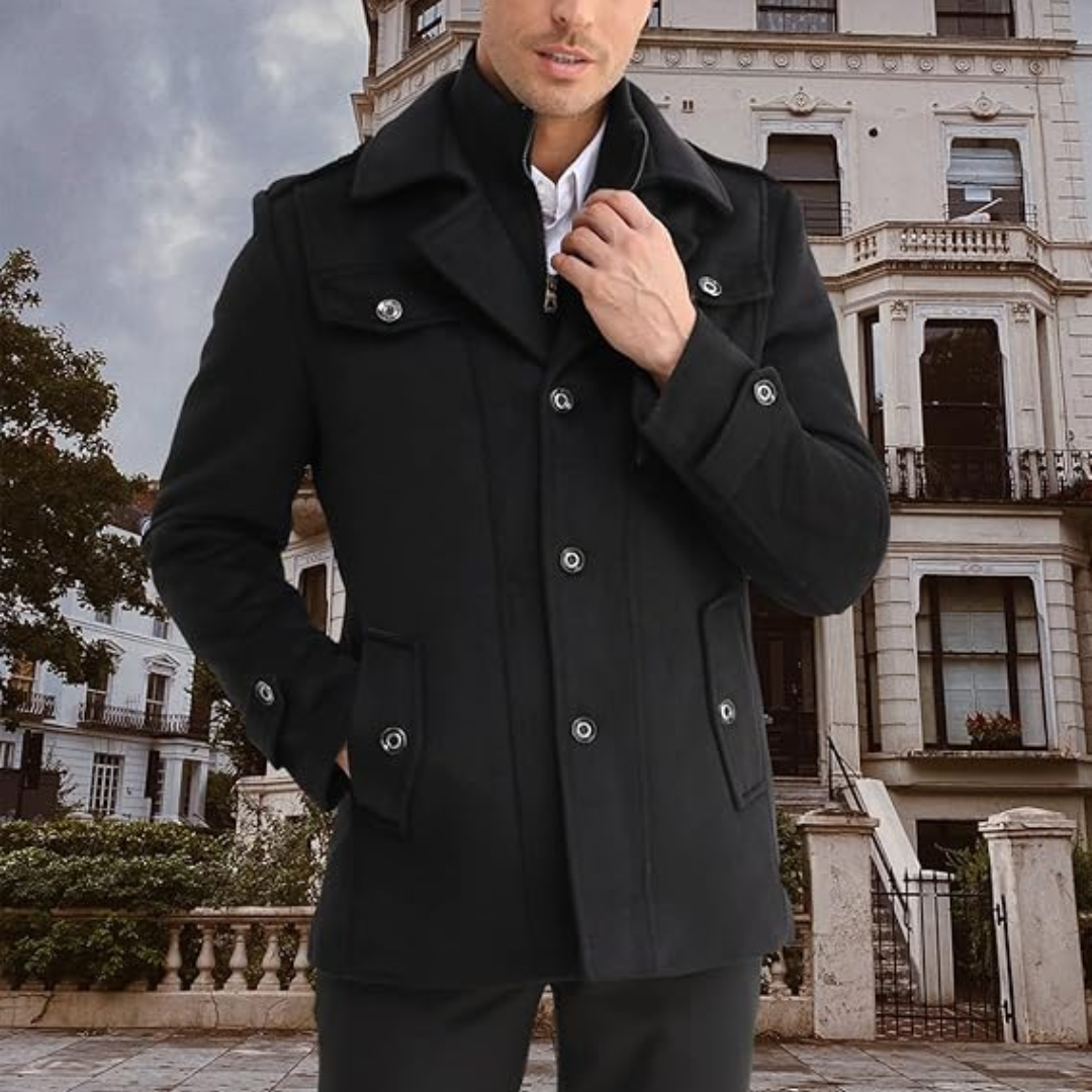 Men's Winter Trench Coat in Wool Blend - Liam-Black 1-XS-Nora Luxe