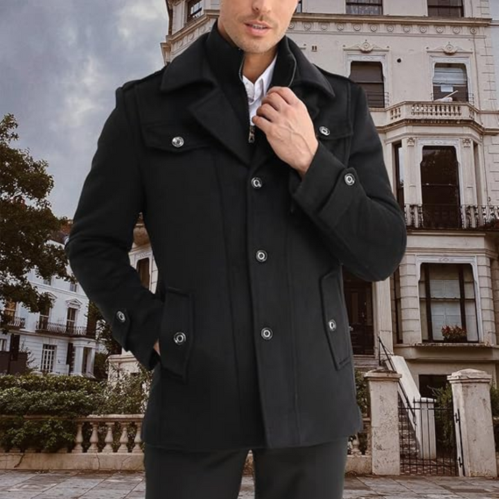 Men's Winter Trench Coat in Wool Blend - Liam-Black 1-XS-Nora Luxe